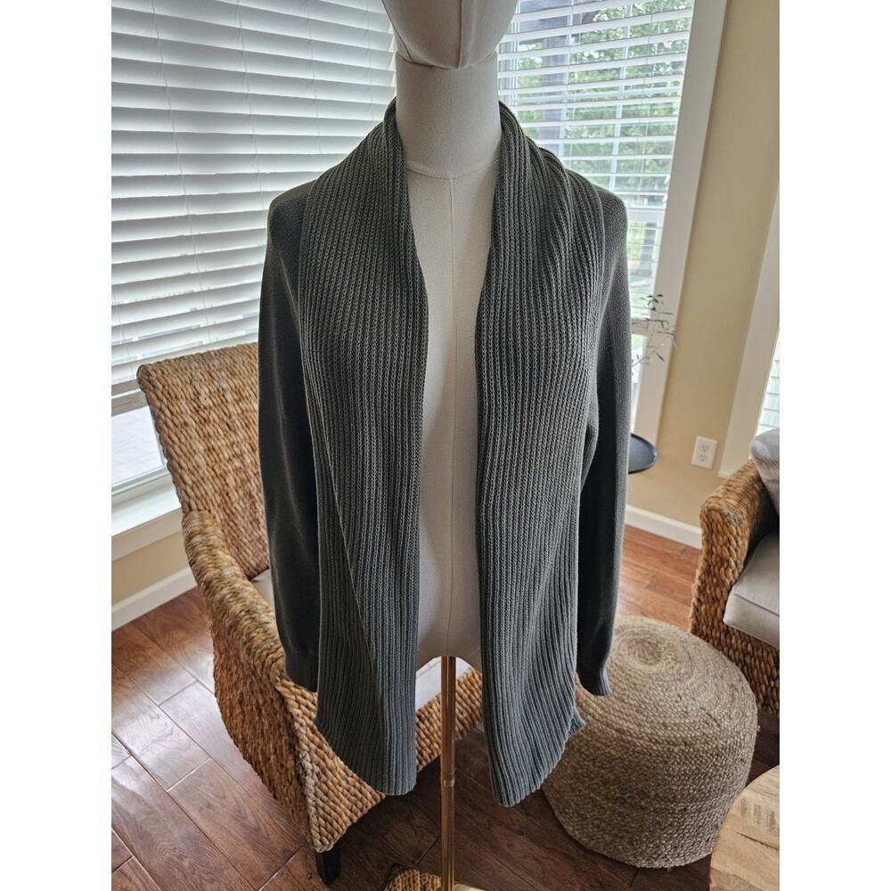 L.L Bean Shawl Collar Open Knit Cardigan Sweater Women'sโ Size L Olive Green